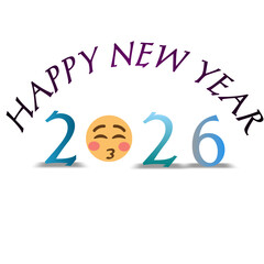 This image features the text “HAPPY NEW YEAR 2026.”
The words “HAPPY NEW YEAR” are written in a curved style at the top in purple color.
Below that, the numbers “2026” are displayed in shades of blue,