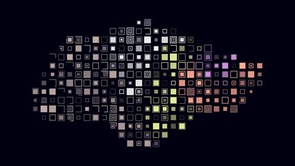 Singapore animated country shape. Pulsating colored dots on the map of the country. Large size square blocks. Digital style Singapore map on dark background. Stylish animation video.
