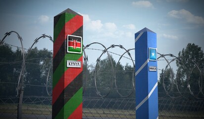 Border posts with flags of Kenya and Somalia - 3d illustration