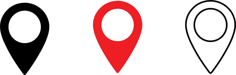 set of location pin, cutout, location icons isolated on white background