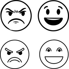happy and angry faces cutout, angry and happy emojies on white background, PNG