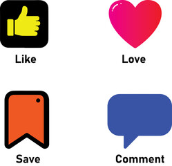 Fototapeta premium social media icons cutout, like, love, save or comment icons on white backgroound, PNG