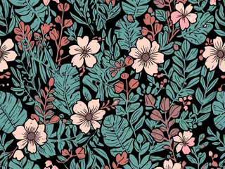 Fotobehang Per kleurpatroon patronen seamless floral pattern  © 3D Wallpaper