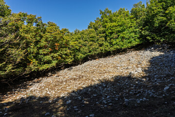Red Trail on Pizzo Carbonara, the highest peak of Piano Battaglia, featuring panoramic mountain landscapes, rugged peaks, and scenic vistas in the Madonie Mountains, Sicily, Italy Carbonara mountain