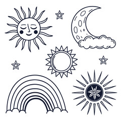 boho minimalist icons half sun full sun and rainbow clipart set.svg