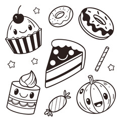 cute dessert doodle pack cupcake donut and cookie clipart set.svg
