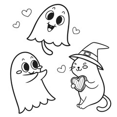 cute ghost doodle icons happy shy ghost characters for digital art.svg