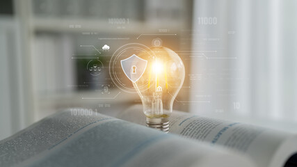 Cyber security interface with biometric and AI-powered protection system. Cyber security secures access, cybersecurity protects identity, cybersecurity detects threats, and defends data. Latch