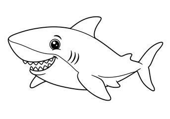 Obraz premium Cartoon shark illustration smiling in black and white line art 