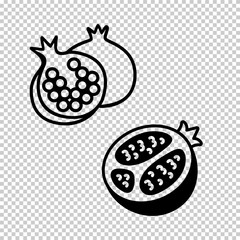 Title:
Pomegranate fruit cut in half flat vector icon isolated on transparent background