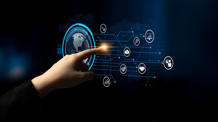 Obraz premium Big data and analytics support real-time insights, predictive modeling, and data-driven decisions for business intelligence and growth. Latch