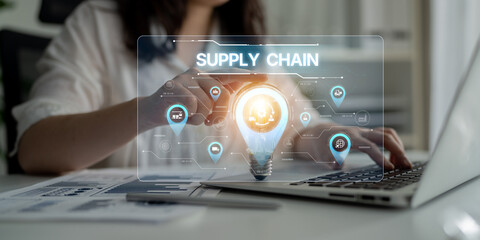 Supply chain processes with data-driven logistics, transportation, and distribution. enhances operations. Supply chain improves efficiency. Supply chain integrates logistics and delivery. Spline