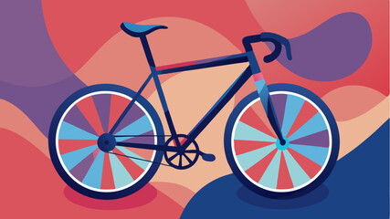 Fototapeta premium A highperformance racing bicycle made from lightweight carbon fiber positioned against an artistic backdrop of abstract shapes and colors.