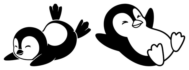 Cute puffin birds relaxing — cartoon seabird duo in playful poses vector illustration