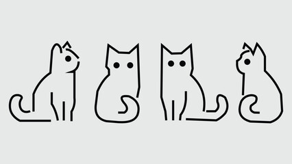 Four cute cartoon cats posed in various sitting positions simple line art style Minimal cat drawing