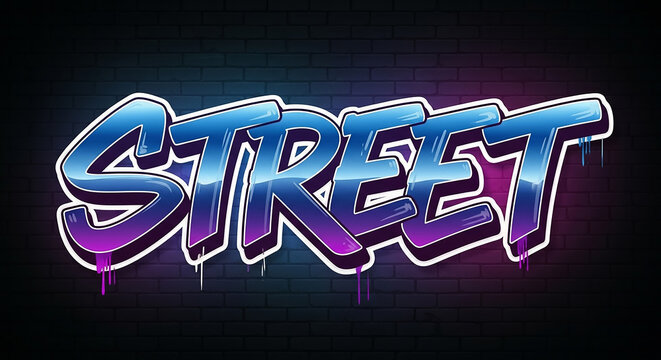 Street text creating urban graffiti art on brick wall