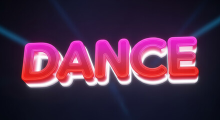 Dance sign glowing neon lettering on dark background