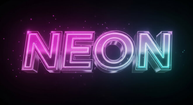 Neon glowing 3d typography text graphic design