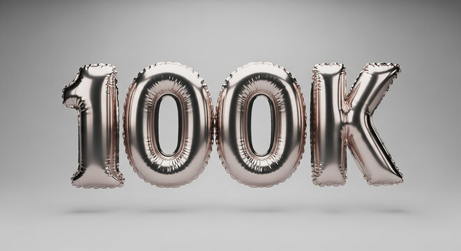 Rose gold 100k balloon representing social media milestone