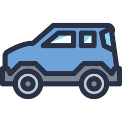 A Simple Blue Cartoon SUV Vehicle With Dark Gray Trim and Black Wheels on a Transparent Background Minimalist Icon Style