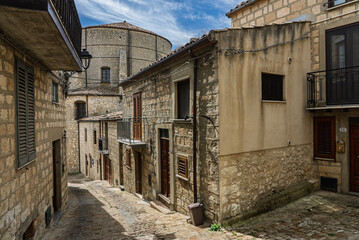 Petralia Soprana, a historic Sicilian mountain town in the Madonie Mountains, featuring charming narrow streets, traditional stone houses, and famous Church of Saint Mary of Loreto, Sicily, Italy