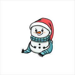 cute cartoon snowman with a scarf. Doodle style. Christmas card with snowman. Vector
