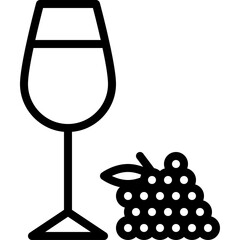 A Simple Icon of a Wine Glass and Grapes on a Transparent Background