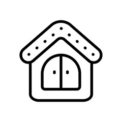 Gingerbread house line icon. Traditional Christmas cookies. Vector outline icon isolated on white background.