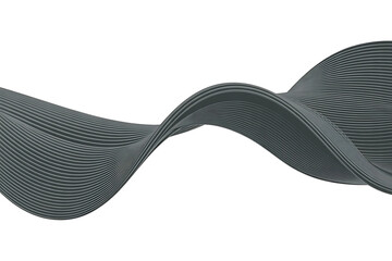 Fluid, gray, curving form creates a dynamic, wave-like pattern against a white background.