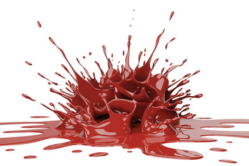 Vibrant red liquid bursts outward, creating a dynamic splash with scattered droplets.