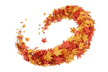 Vibrant autumn leaves swirl in a circular pattern, showcasing the beauty of fall foliage.