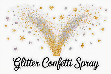 Glitter confetti spray bursts upwards, creating a celebratory and festive atmosphere.