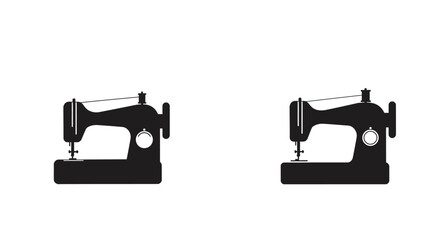 Two black silhouettes of vintage sewing machines are prominently displayed