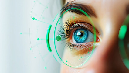 Blue eye with green digital overlay image