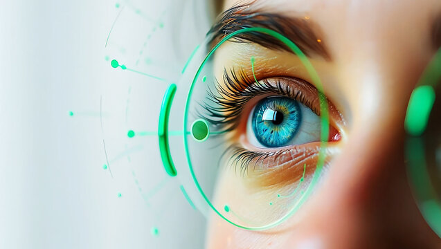 Blue eye with green digital overlay image