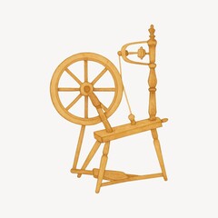 Vintage wooden spinning wheel illustration.