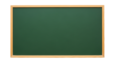 Blank green chalkboard with a wooden frame isolated on transparent background