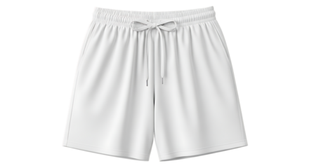 White athletic shorts with drawstring isolated on transparent background