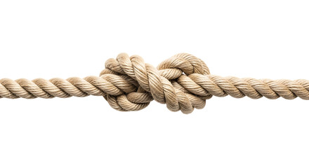 Fototapeta premium Thick natural fiber rope tied in a knot, isolated on transparent background
