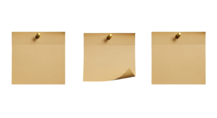 Three empty brown sticky notes pinned to a transparent background