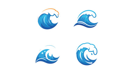 Four stylized blue wave designs against a clean white background illustration