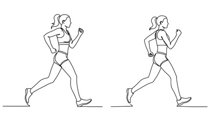 Line art illustration of a woman running in dynamic poses