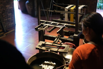 traditional silk production process carefully create silk fabric from start to finish. From spinning fine silk threads to weaving on wooden looms, this handmade craft reflects cultural heritage, skill