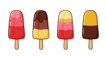 Four colorful popsicles with wooden sticks a sweet summer treat