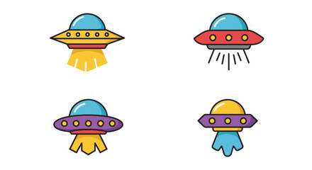 Colorful cartoon illustrations of four different flying saucer spaceship designs © Jesmin