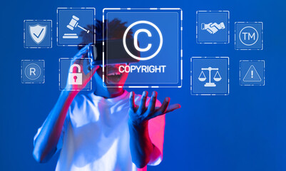 This image visually represents the intricate relationship between copyright law and technology,...