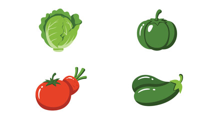 Fresh vegetables including cabbage pepper tomato and eggplant illustration