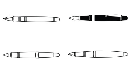 Fototapeta premium Four different views of fountain pens presented in a simple line style