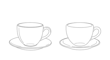 Simple black and white sketch of two coffee cups on saucers