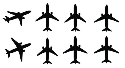 Silhouettes of various aircraft and airplanes arranged in a grid pattern